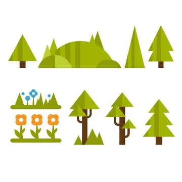 Trendy and Beautiful set of Flat Forest Elements Stock Illustration