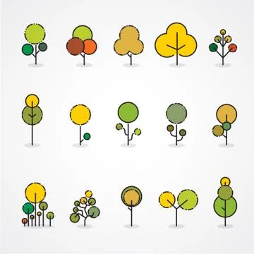 Trendy and beautiful set of flat trees and forest elements. Stock Illustration