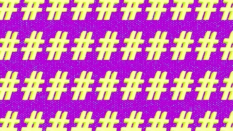 Trendy animated background with blinking dots and a grid of 3D rotating hashtags Stock Footage 247200919