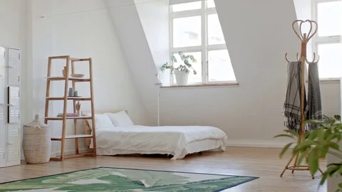 Trendy apartment walk-through stylish loft interior space Stock Footage