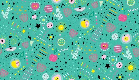 Trendy Apple Seamless Pattern for Kids Design Stock Illustration