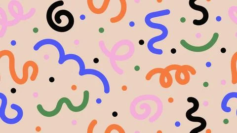Trendy background with doodle seamless pattern. Cute childish design. Colorful Stock Illustration