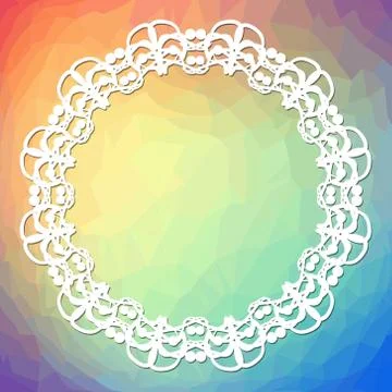 Trendy background on rainbow triangle area with a white lace frame Stock Illustration
