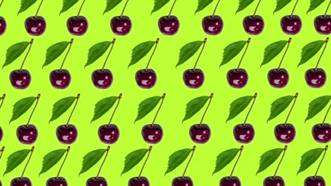 Trendy berry animation background of many moving red cherries with leaf on Stock Footage 248961677
