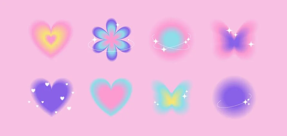 Trendy blurry gradient shapes collection in y2k style. 스톡 일러스트