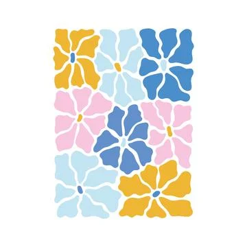 Trendy botanic vector illustration in pink, yellow, blue colors with wavy Illustrazione stock