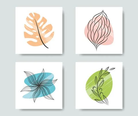 Trendy botanical design elements square card set Stock Illustration