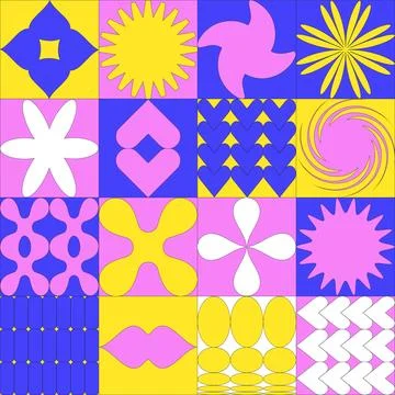 Trendy brutalist geometric bold pattern. Bauhaus inspired minimalist primitive Illustrazione stock