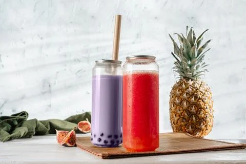 Trendy Bubble Tea With Tapioca Pearls Stock Photos