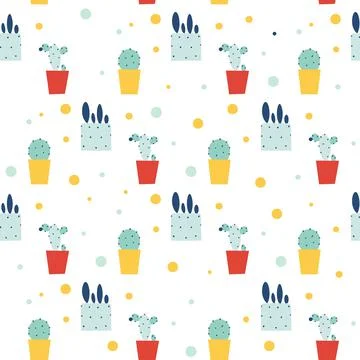 Trendy cactus pattern, seamless pattern. Cacti flower Stock Illustration