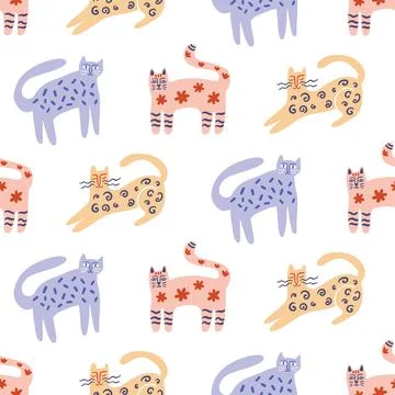Trendy Cats Seamless Pattern Illustrazione stock