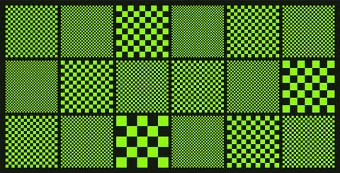 Trendy checkered pattern, black and green tiled grid. Funky geometric chessboard Illustrazione stock
