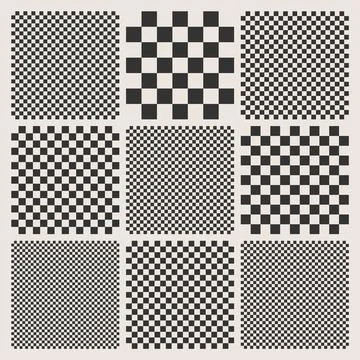 Trendy checkered pattern, black and white tiled grid. Funky geometric chessboard Stock Illustration