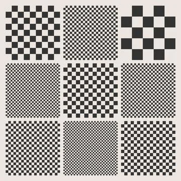 Trendy checkered pattern, black and white tiled grid. Funky geometric chessboard Illustrazione stock