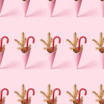 Trendy Christmas seamless pattern made with ice cream cone and candy cane.... Foto stock