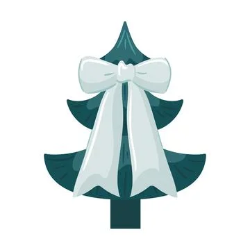 This trendy Christmas tree features a striking large white bow, beautifully Stock Illustration