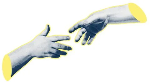 Trendy collage halftone elements with hand gestures, cutout Illustrazione stock