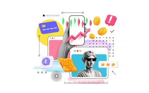 Trendy Collage poster design - Crypto trading Stock Illustration