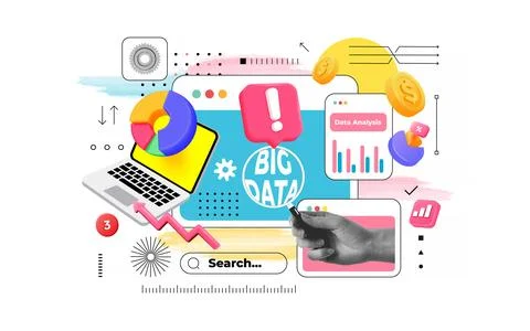 Trendy Collage poster design - Data Analysis Illustrazione stock