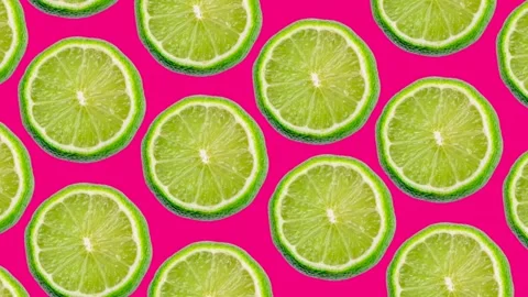 Trendy colorful repeating animation pattern half of lime on pink background Stock Footage 242014619