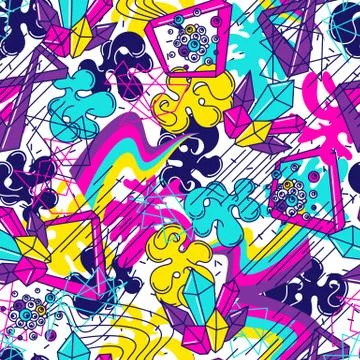 Trendy colorful seamless pattern. Abstract modern color elements in graffiti Stock Illustration