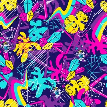 Trendy colorful seamless pattern. Abstract modern color elements in graffiti Stock Illustration