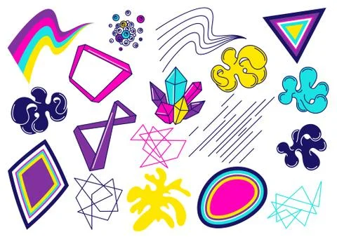 Trendy colorful set of objects for design. Abstract modern color elements in Illustrazione stock