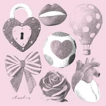 Trendy craft imperfect romantic Elements set with a retro photocopy effect Stock Illustration