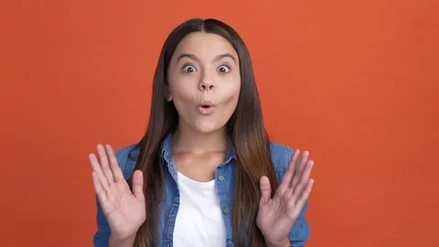 Trendy crazy kid impressed wow news success isolated scarlet color background Stock Footage 166900445