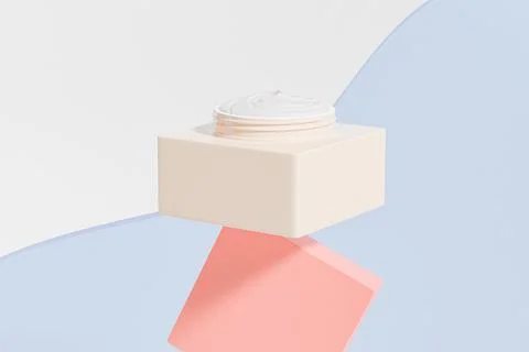Trendy cubic shape cream jar mockup, square skincare packaging Stock Illustration