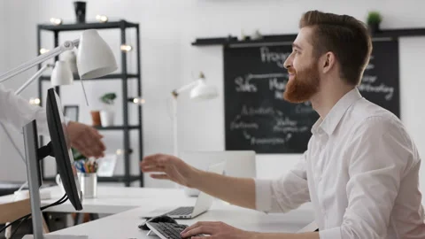 Trendy diverse partners startup development of project solution, shake hand in h Stock Footage 199475568