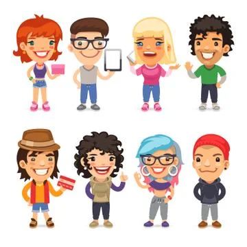 Trendy Dressed Cartoon Characters Stock Illustration