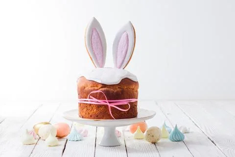 The trendy Easter cake with bunny ears Stock Photos