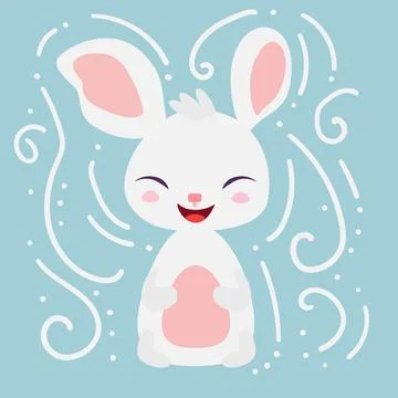 Trendy Easter design with Easter Bunny in pastel colors on blue background. Stock Illustration