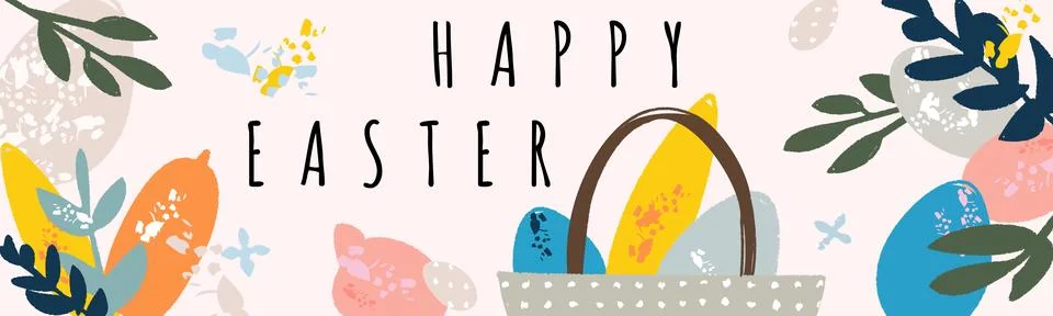 Trendy Easter design with typography, hand drawn strokes and dots, eggs and.. 库存插图