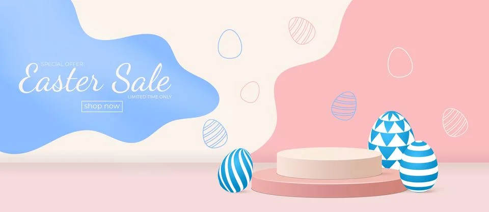 Trendy Easter podim with 3d egg. Easter egg. Modern 3d graphic concept Illustrazione stock