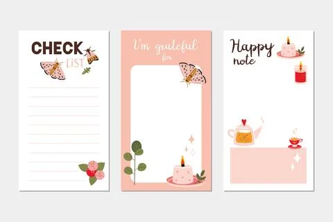 Trendy editable check list, gratefut list and place for happy note. Vector .. Stock Illustration