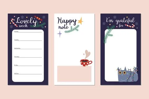 Trendy editable Christmas week planner, gratefut list and place for happy not Stock Illustration