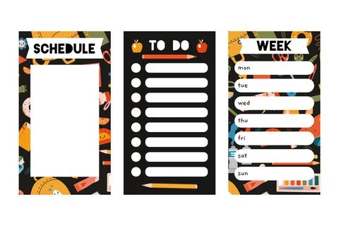 Trendy editable weekly planner, schedule and to do list, school theme. Vect.. Stock Illustration