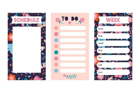 Trendy editable weekly planner, schedule and to do list with a spring vibe... Stock Illustration