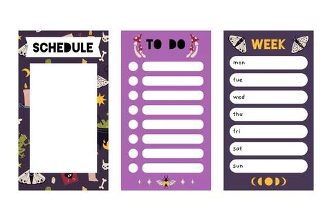 Trendy editable weekly planner, schedule and to do list, magic theme. Vecto.. Stock Illustration