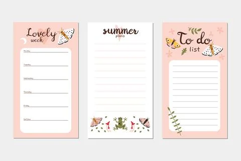 Trendy editable weekly summer planner and to do list. Vector stock illustra.. Illustrazione stock