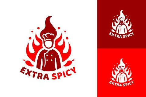 Trendy Extra Spicy Logo Design in Red Colors Stock-Illustration