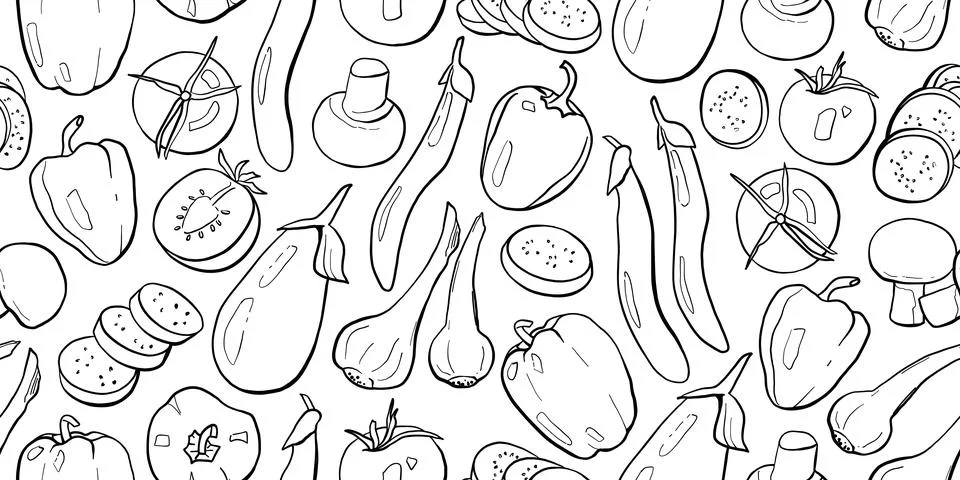 Trendy fall vegetable seamless pattern. Modern autumn doodle line vector illu Stock Illustration