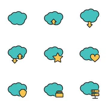 Trendy flat line icon pack for designers and developers. Vector line cloud ic Stock Illustration