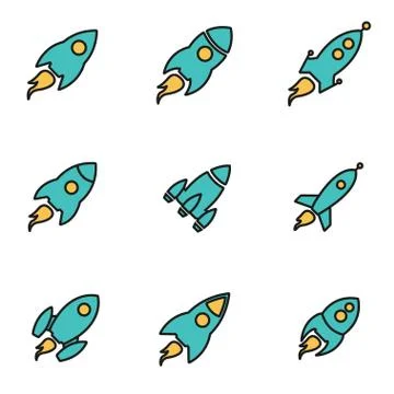 Trendy flat line icon pack for designers and developers. Vector line rocket i 스톡 일러스트