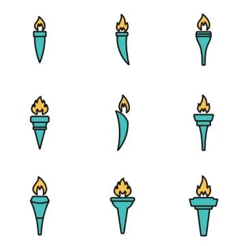 Trendy flat line icon pack for designers and developers. Vector line torch ic Stock Illustration