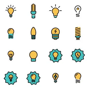 Trendy flat line icon pack for designers and developers. Vector line bulbs ic Stock Illustration
