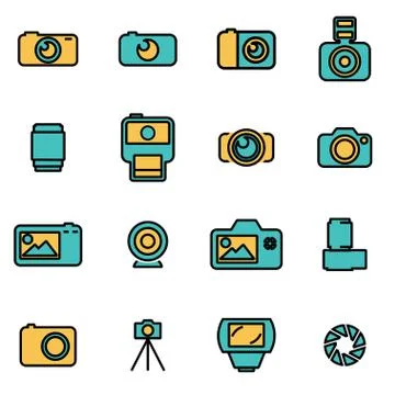 Trendy flat line icon pack for designers and developers. Vector line camera i Stock Illustration