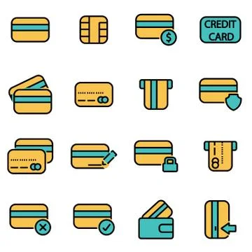Trendy flat line icon pack for designers and developers. Vector line credit c Stock Illustration